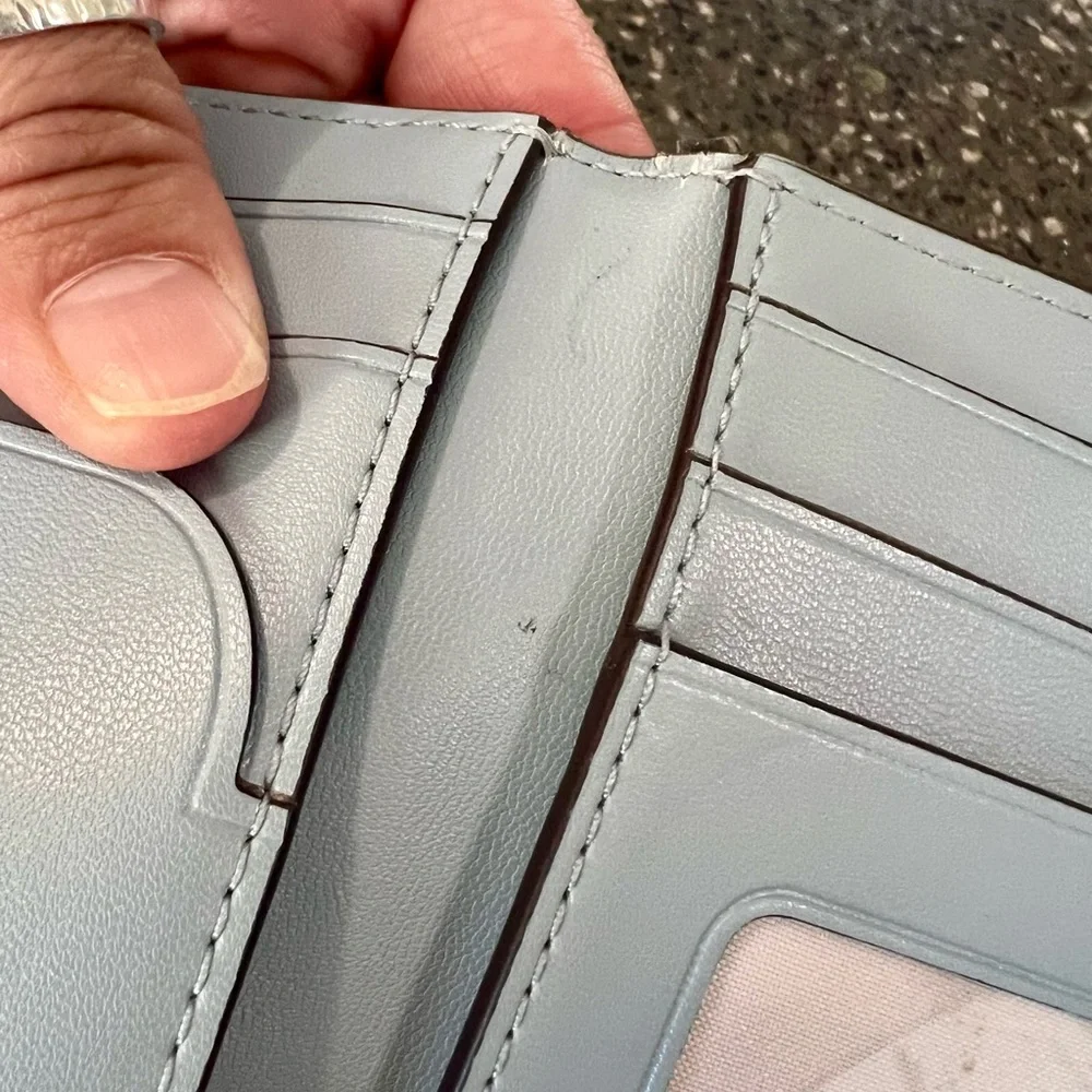 Kate Spade New York Leila Pebbled Leather Slim Bifold Wallet - Light Blue Cute